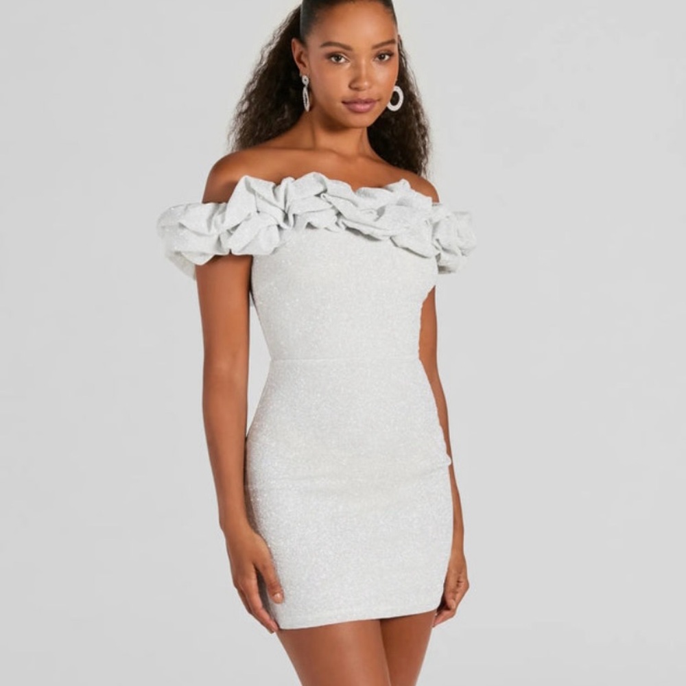 Windsor White Off-Shoulder Puff Sleeve Mini Dress